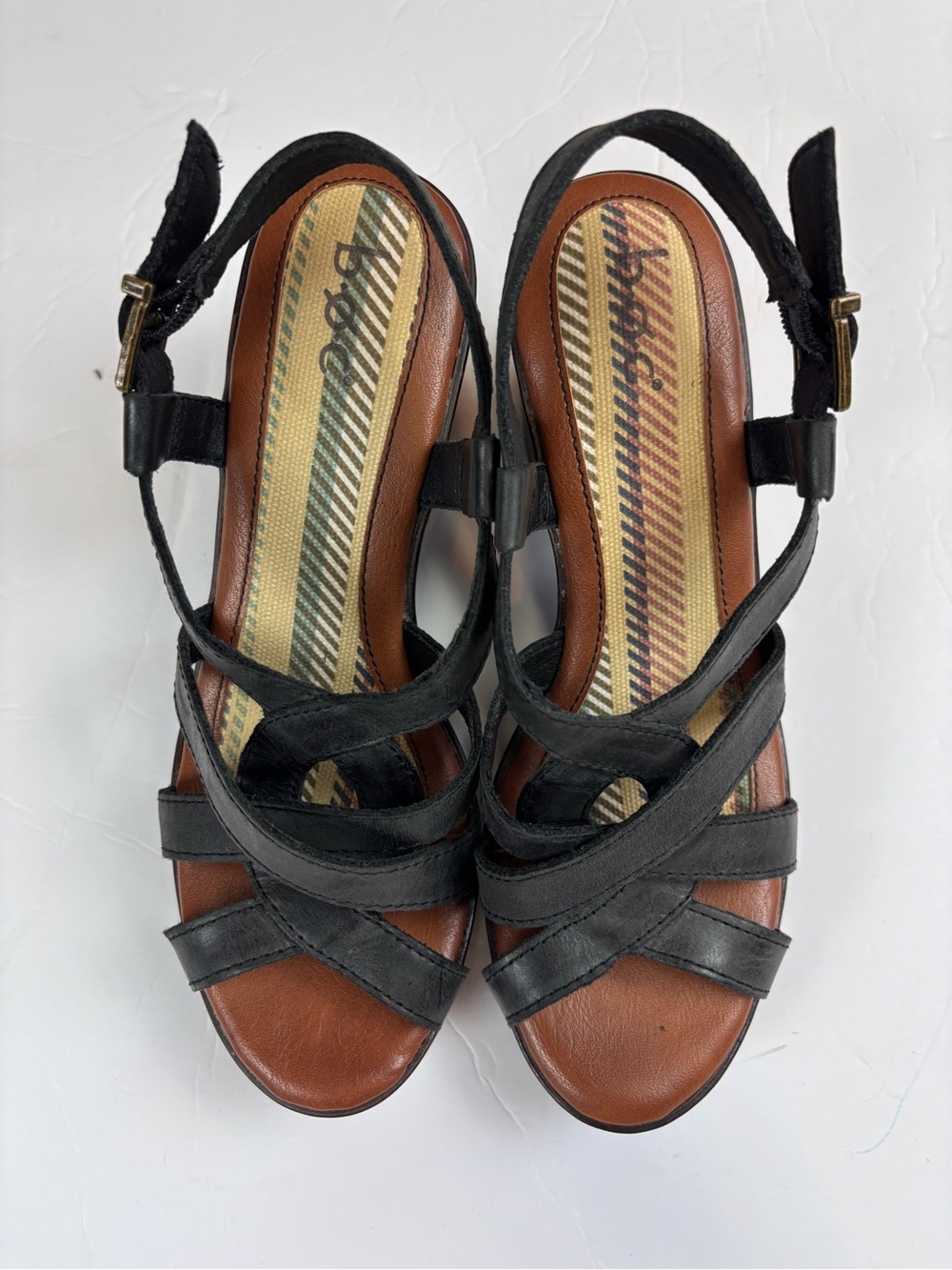 BOC Leather Platform Sandals Womens 6 Black Strappy Clog Boho Comfort - Picture 6 of 13